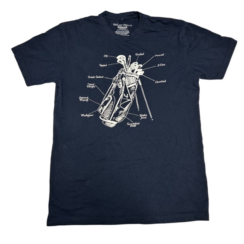 Short Par 4 Navy Blue Golf Bag Humor T Shirt Mens Size Medium Golfer